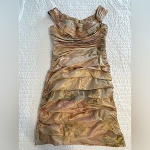 Rickie Freeman Teri Jon V-Neck Off Shoulder multicolored dress. Worn only 1 time